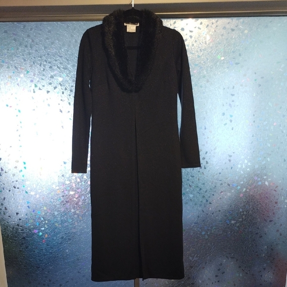 Indication Black Faux Fur Coatwith Matching Pant - Picture 3 of 17